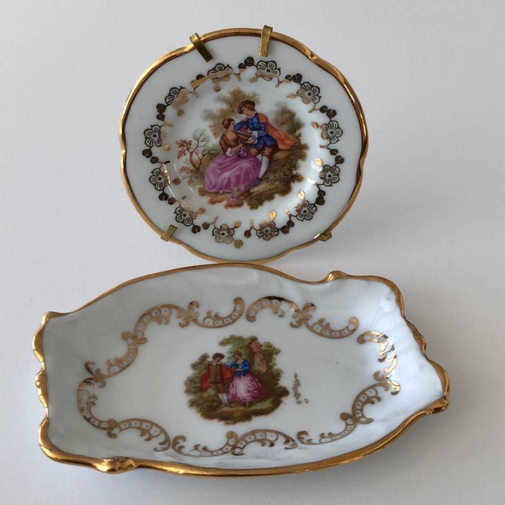 2pc Limoges France Pin Tray and Doll house Display Plate